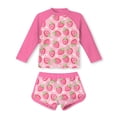 thumbnail image 4 of Avrnliq Girls Strawberry Print Long Sleeve Rash Guard Swim Set, UPF Sun Protection Two Piece Swimsuit with High Waisted Boyshorts for Girls 8-15 Years, Pink,Size 12-13T, 4 of 6