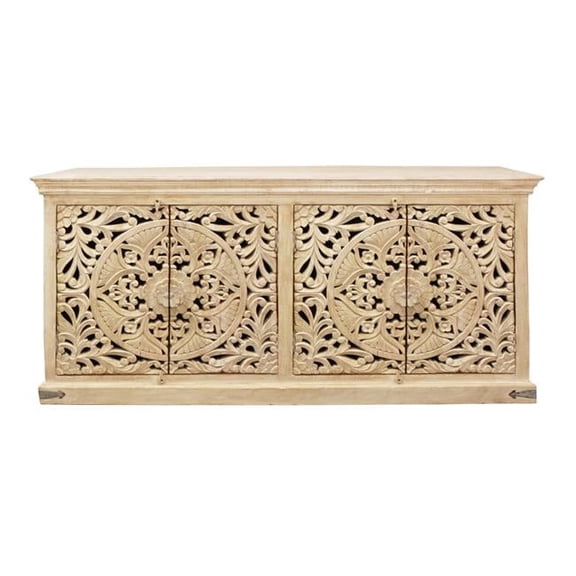 Carter Flores 4-Door Sideboard in Distressed White Finish on Mango Solid Wood