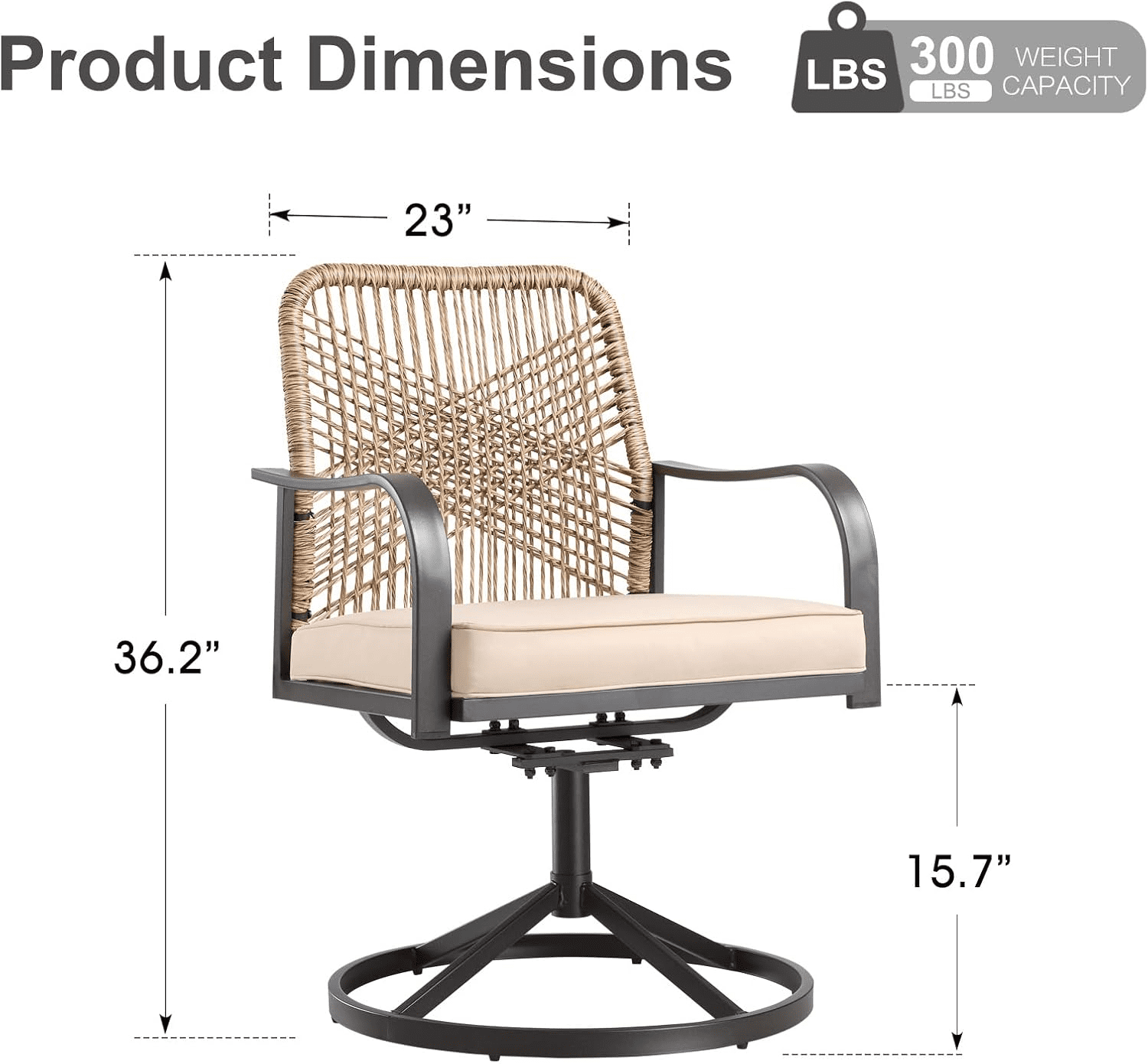 Patio Swivel Chairs Set of 4, Wicker Patio Dining Chair with Cushions and Metal Frame, Swivel Rocker Chair for Outside,Poolside,Lawn (Brown)