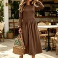 thumbnail image 2 of MYAOYI Womens Long Sleeve Midi Dress Pleated A-Line Swing Dress with Pockets, 2 of 7