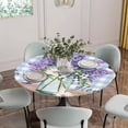 thumbnail image 2 of Purple Lavender Fitted Tablecloth with Elastic Edged, Round Table Cloth for Dining Table, Spring Daisy Butterfly Plants Watercolor Blue Waterproof Oil Proof Table Cover for Indoor Outdoor 45"-54", 2 of 8