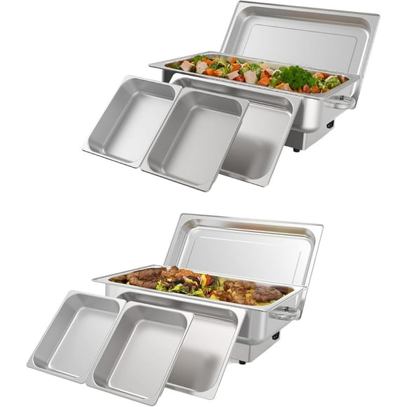 2 Pack Electric Chafing Dish Buffet Set, 9QT Food Servers and Warmers Stainless Steel with 1 Full-Size Pan & 2 Half-Size Pan with Temperature Control Display for Weddings, Parties and Festivals