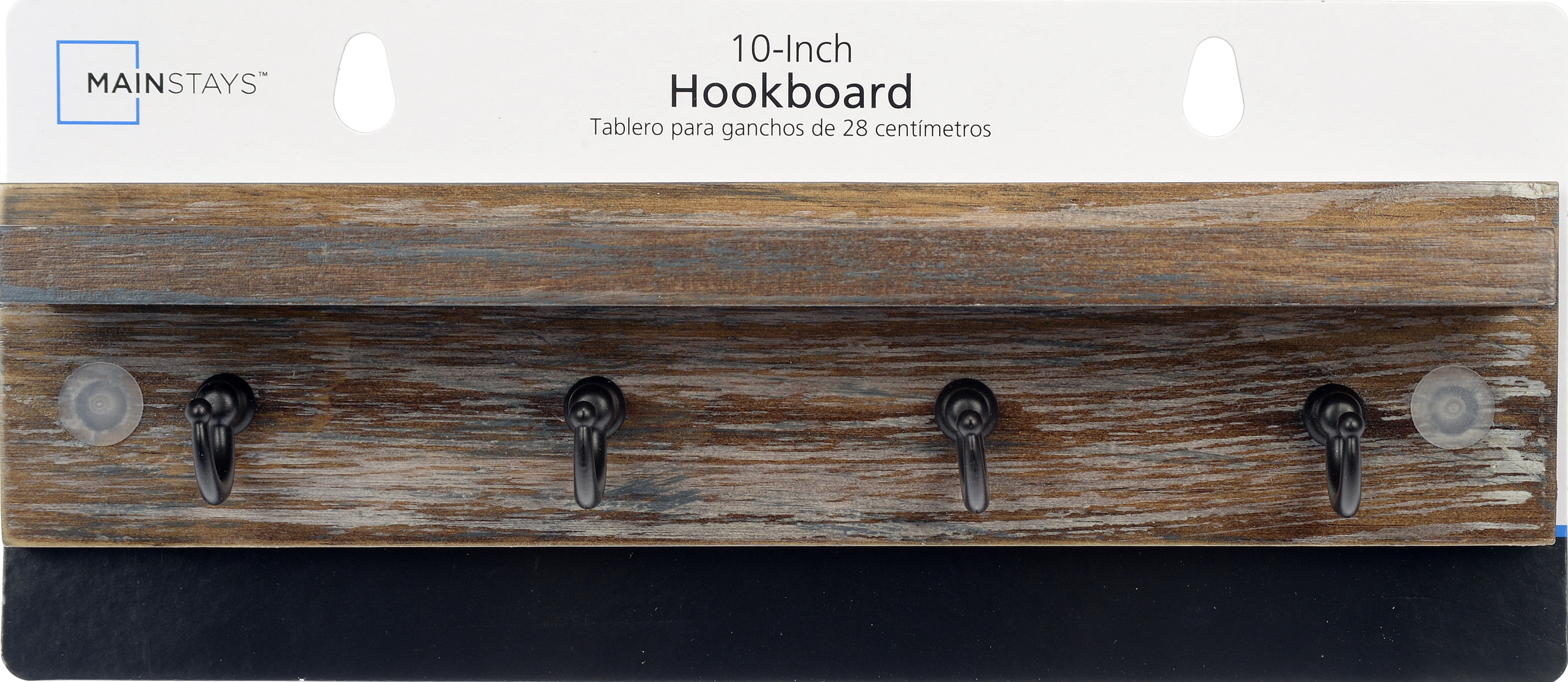 (3 pack) (3 pack) Mainstays 10 Inch Wooden Hookboard with Shelf, 4 Metal Hooks, Includes Mounting Hardware, Antique Grey