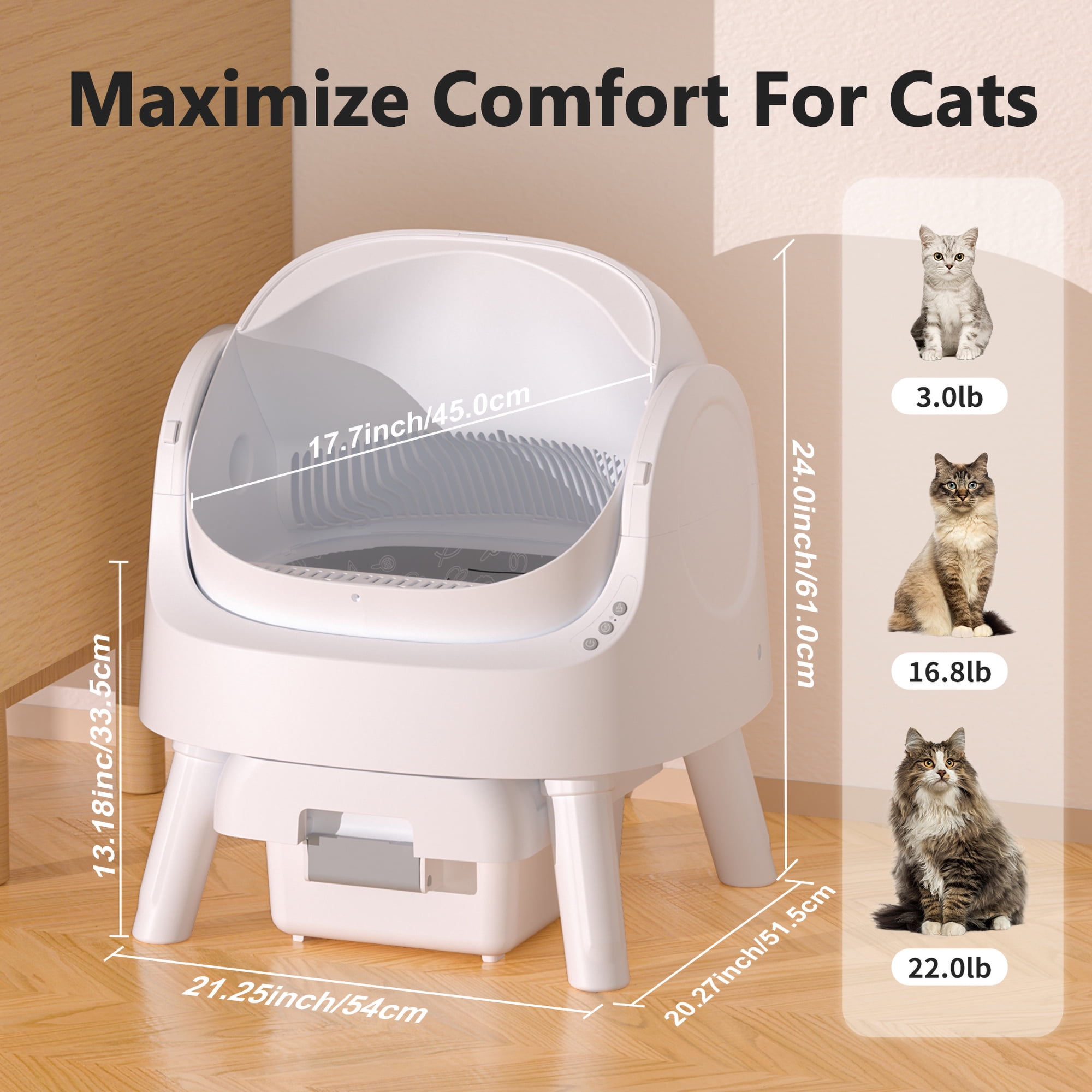PetPivot Automatic Cat Litter Box Self-Cleaning with Safety Protection, Mat and Trash Bags Included, White