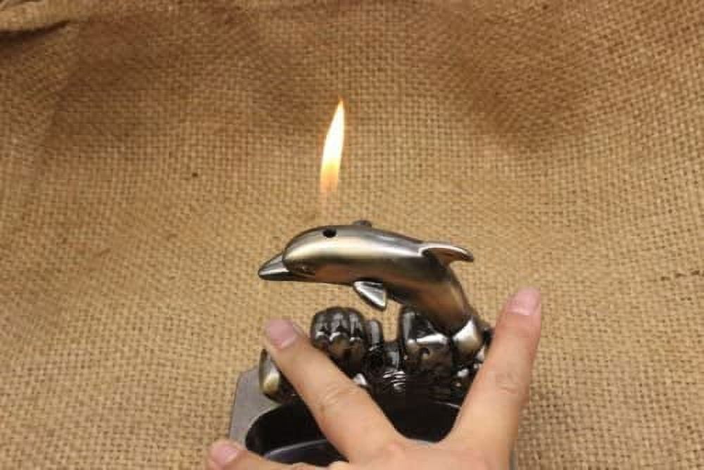 Piioket Dolphin Shaped Novelty Cigarette Cigar Lighter Refillable Butane Gas Lighter with Ashtray Ash Tray