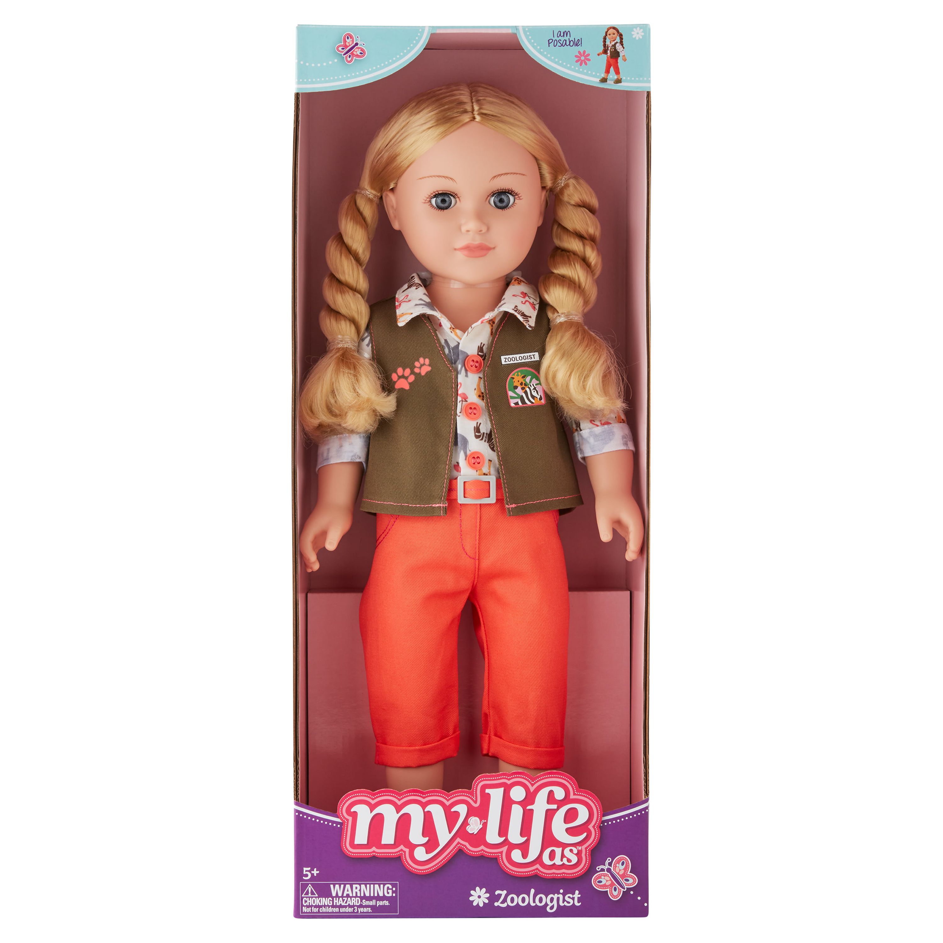 My Life As Poseable Zoologist 18" Doll, Blonde Hair, Gray Eyes, Light Skin Tone