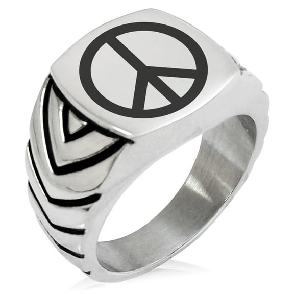 Tioneer Stainless Steel Peace Chevron Pattern Biker Style Polished Ring