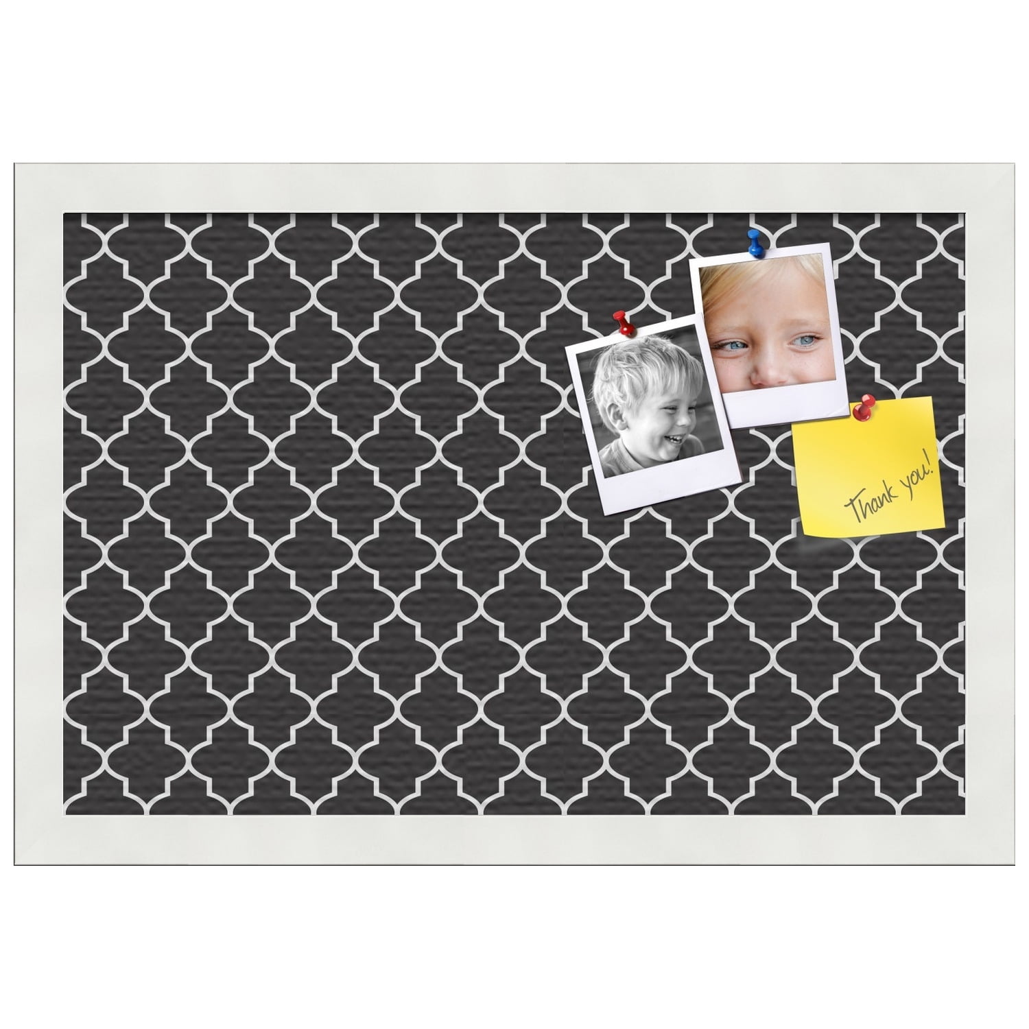 PinPix 18x12 Custom Cork Bulletin Board Quatrefoil Black Poster Board