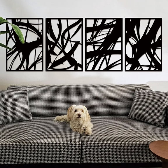 4PCS Black Abstract Metal Wall Sculpture, 15.7 x 11 Inch Hanging Wall Decor for Living Room Bedroom Bathroom Office