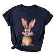 thumbnail image 4 of ZQUUVOU Easter Shirts For Women Funny Bunny Print Short Sleeve T Shirt For Easter Day Tops D-Navy, 4 of 4