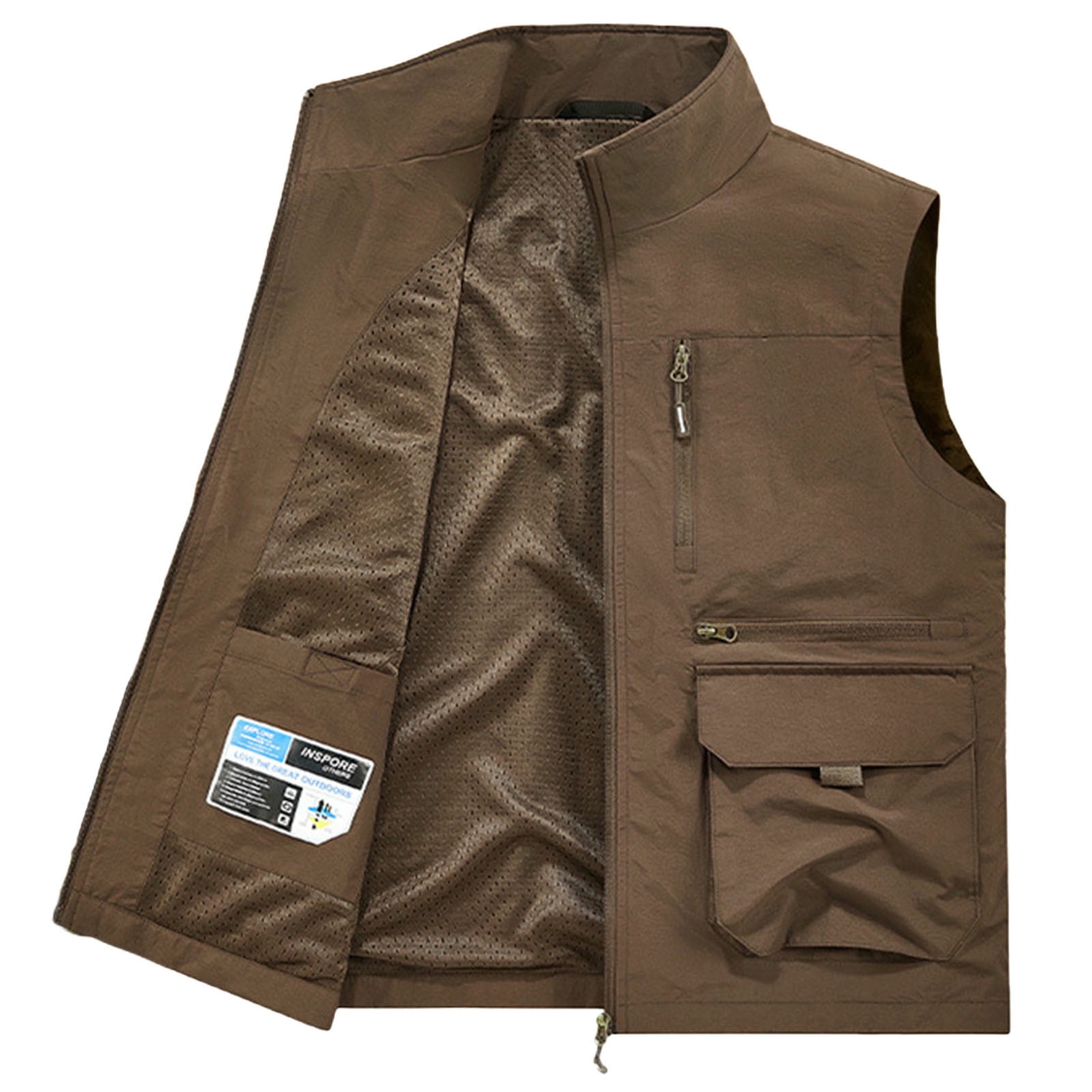 VBTAPA Men's Utility Fishing Vest Lightweight Safari Travel Cargo Vest Outdoor Hiking Work Vests with Multi Pockets Coffee XXXXXL