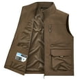 thumbnail image 2 of BRGZLK Men Lightweight Vest Casual Solid Color Pocket Turn Down Collar Sleeveless Thin Outdoor Multi Pocket Work Vest Top(Only Vest) Coffee XXXXL, 2 of 5