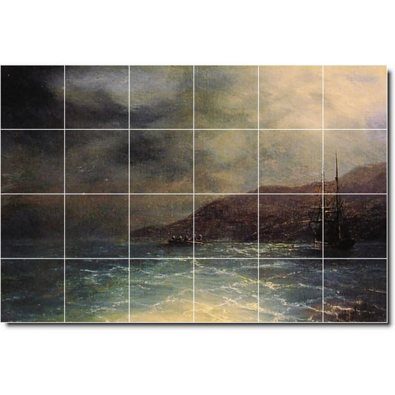Ceramic Tile Mural-Ivan Aivazovsky Waterfront Painting 237. 36" w x 24" h using (24) 6 x 6 ceramic tiles