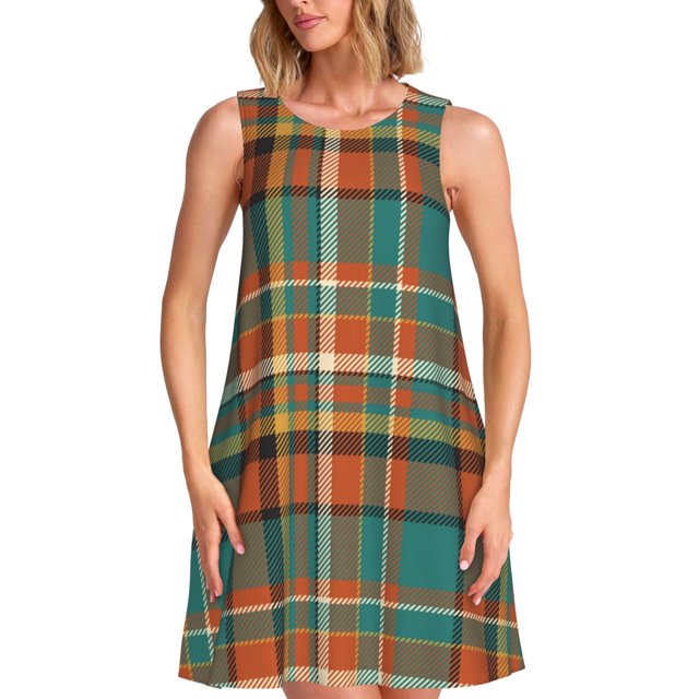 Disketp colorful plaid para Vestido sin Mangas para Mujeres, Vestidos de Verano para Mujeres, Casual y Holgado para la Playa