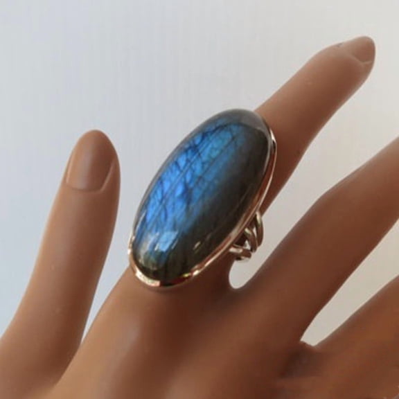 XmhyTop-A Size 8 Blue Flash Handmade Ring Promise Gift For Her Oval Jewelry - 1 Piece