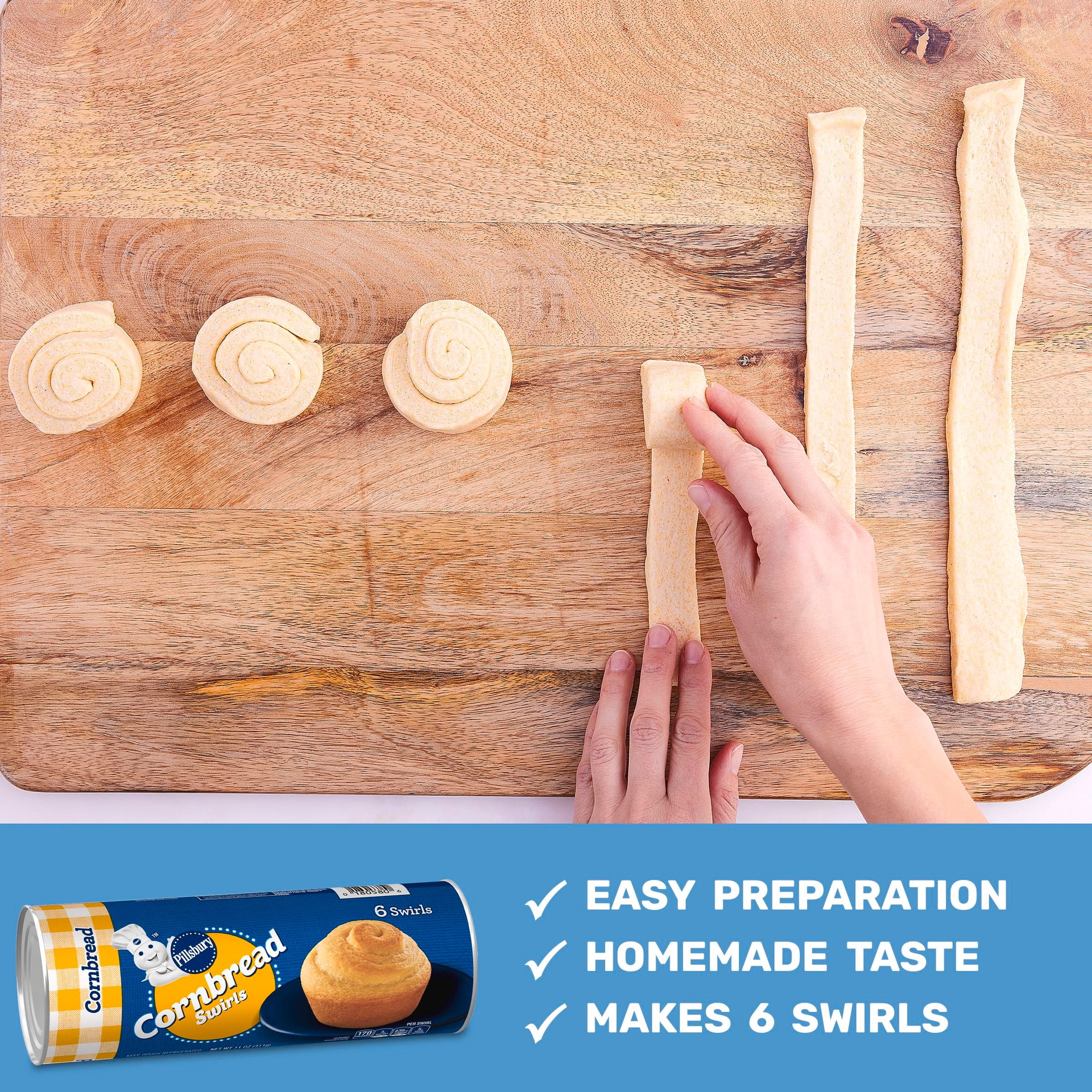 Pillsbury Cornbread Swirls, 6 Ct, Refrigerated Canned Dough, 11 oz