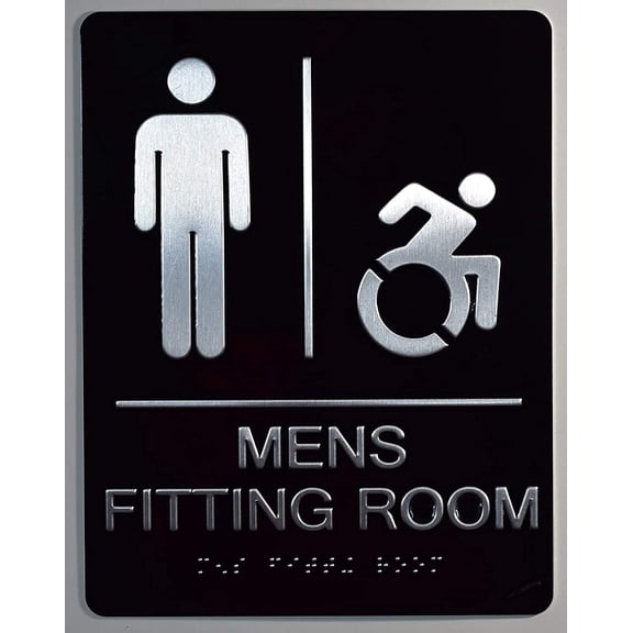 Men's accessible Fitting Room Sign- Compliant Sign. 6"x9" Sign -(Aluminum, Black, Size 6x9) The Sensation line(ref-2022-4)