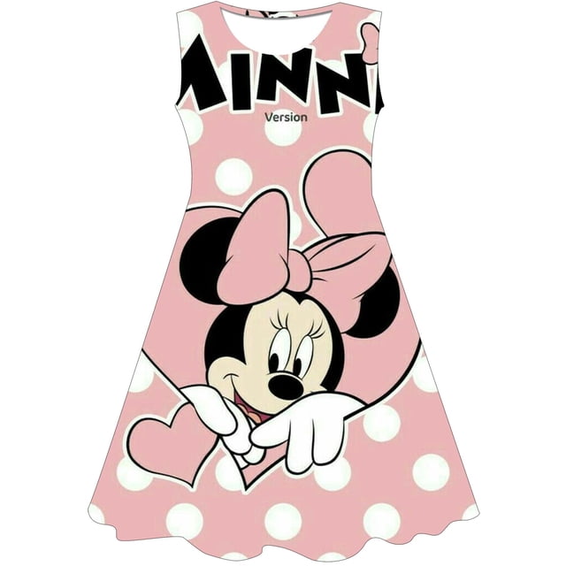 Vestido de Minnie Mouse para niñas, novedad de verano 2022, vestidos informales de dibujos animados de la serie Disney con cuello redondo para niñas, faldas de una pieza para fiesta y noche9T Gao Jinjia LED