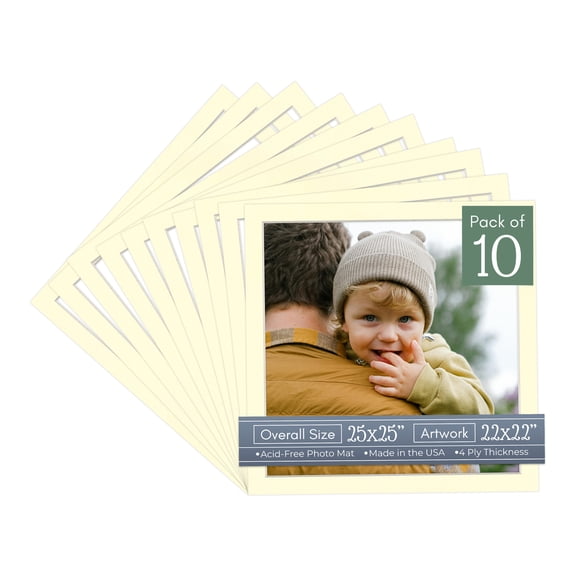 Off White Picture Frame Mat for 25x25 Frames - Fits 22x22 Photos - 10 Mats