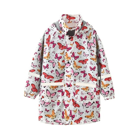 

BadyminCSL Rainy Season Children s Raincoat Jacket Cute Print Hooded Mid-length Jacket With Pockets