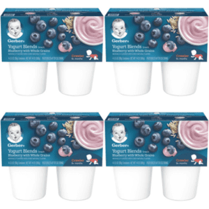 (4 Pack) Gerber Yogurt Blends Snack Blueberry with Whole Grain Yogurt 4-3.5 oz.