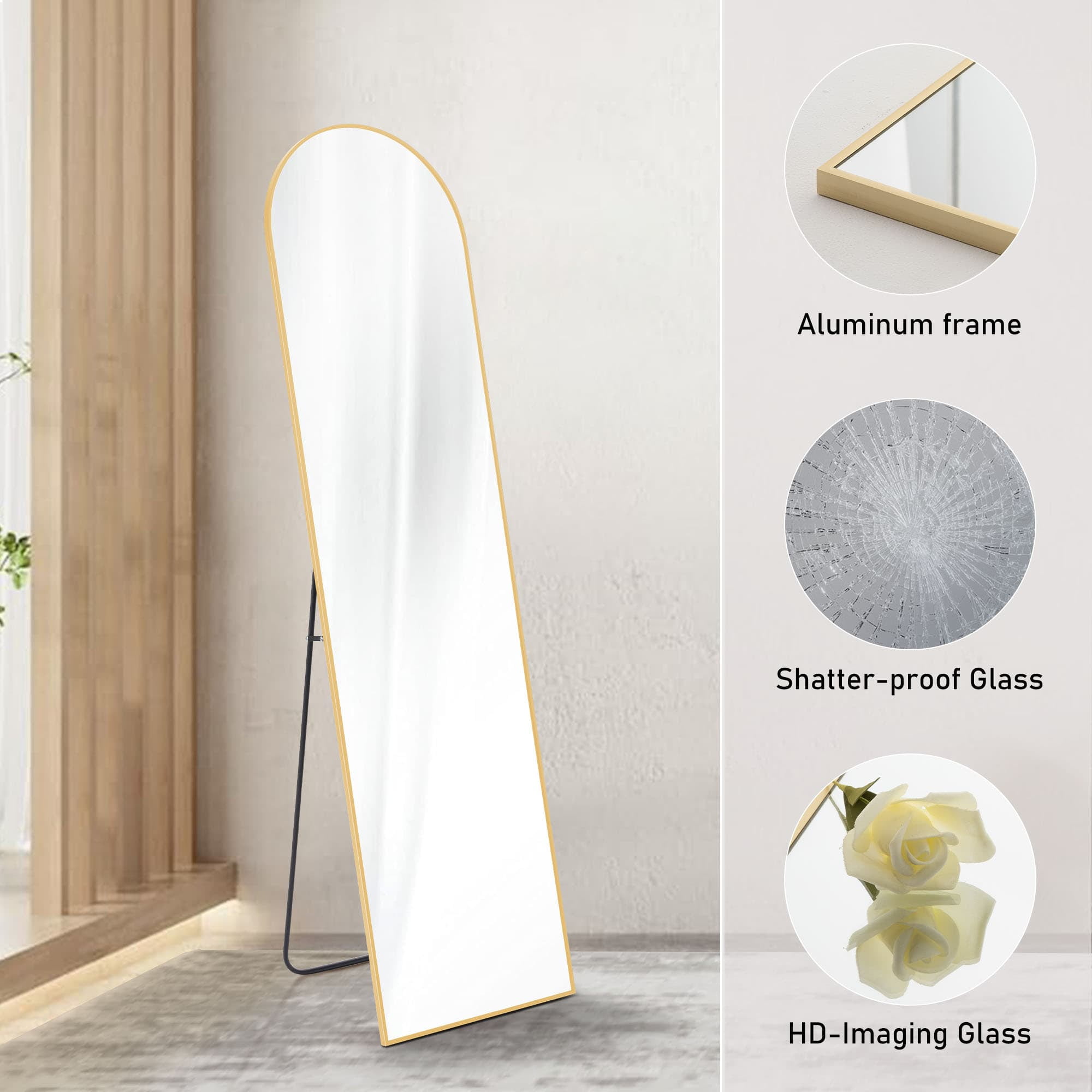 MAYEERTY Floor Standing Mirror, Wall Mirror with Stand Aluminum Alloy Thin Frame