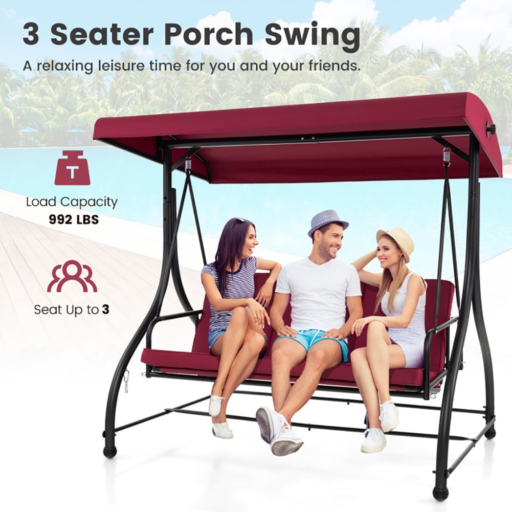 Aimee Lii 3 Seat Outdoor Porch Swing with Adjustable Canopy, Outdoor Swings for Adults, Wine Aimee Lii 3 Seat Outdoor Porch Swing with Adjustable Canopy, Outdoor Swings for Adults, Wine