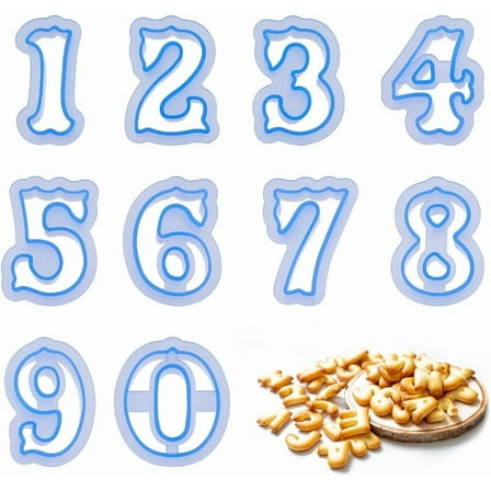 10Pcs Number Cookie Cutters Plastic Cookie Cutters Biscuits Cutter Set Birthday Numbers 0-9 Biscuits Cake Decorating Tools
