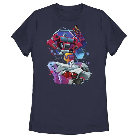 Women's Transformers: EarthSpark Optimus vs Megatron  Graphic Tee Navy Blue Large