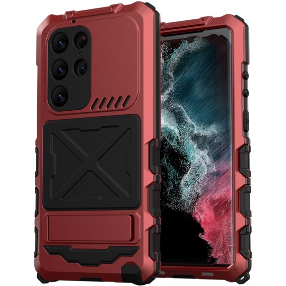 Decase for Samsung Galaxy S24 Ultra Metal Aluminium Case,Galaxy S24 Ultra Case Built in Gorilla Screen Protector [Military Grade] [Outdoor] Heavy Duty Armor Kickstand Case for Samsung S24 Ultra,Red