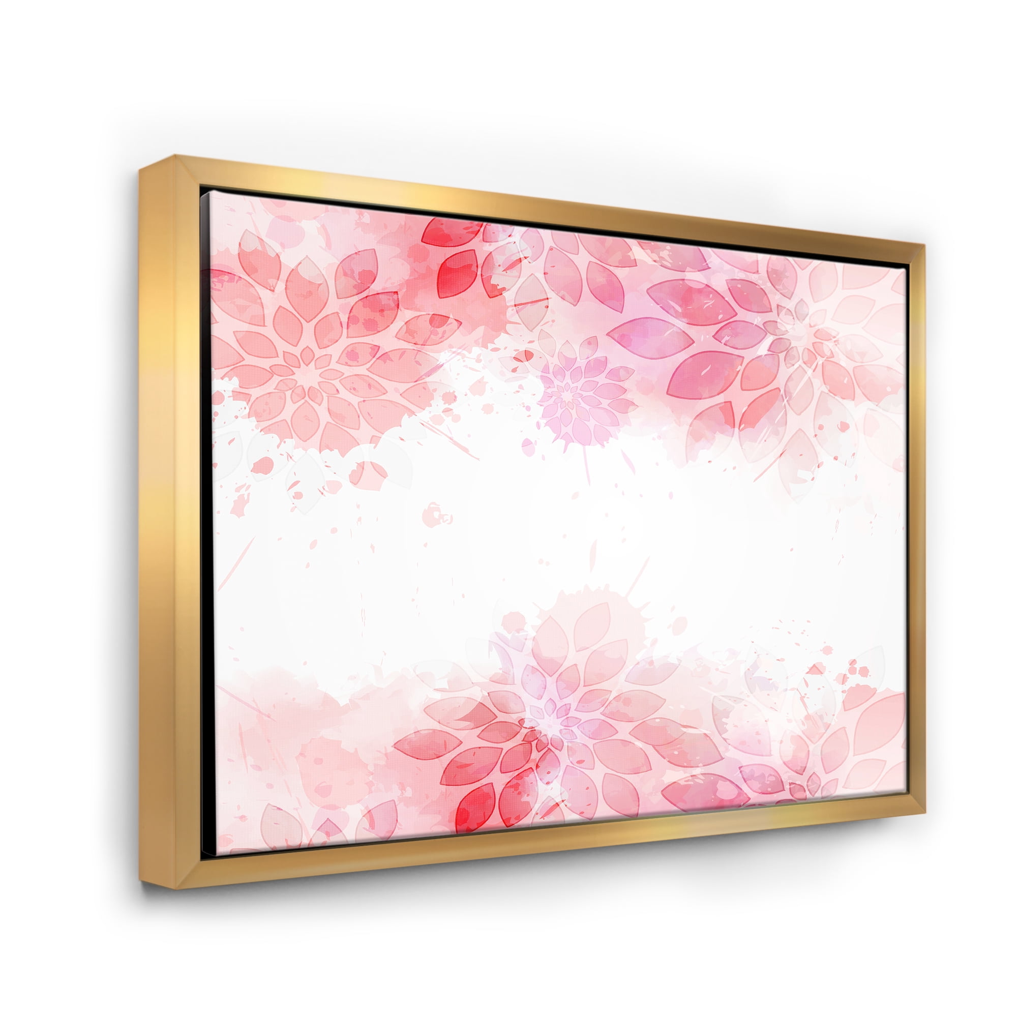 Designart 'Abstract Splashes of Pink Flowers II' Modern Framed Canvas Wall Art Print