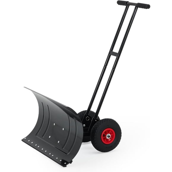 Bingirl 39-Inch Heavy-Duty Galvanized Blade 2-Wheel Snow Pusher Hand Plow with Adjustable Handle for Effortless Driveway and Pavement Cleaning