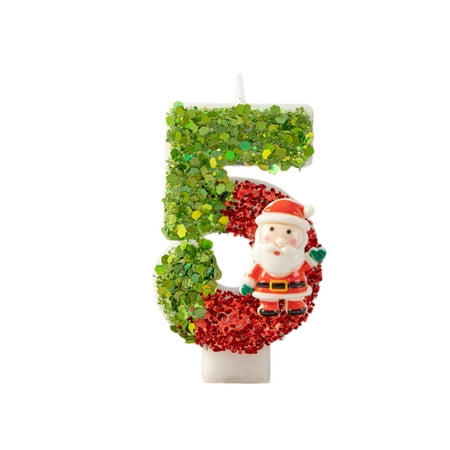 Christmas Happy Birthday Candles for Cake Decorating Supplies Unscented Number Candles Cake Topper Decorations Number 5