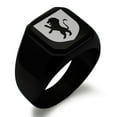 thumbnail image 1 of Stainless Steel Lion Courage Coat of Arms Shield Engraved Square Flat Top Biker Style Polished Signet Ring, 1 of 1