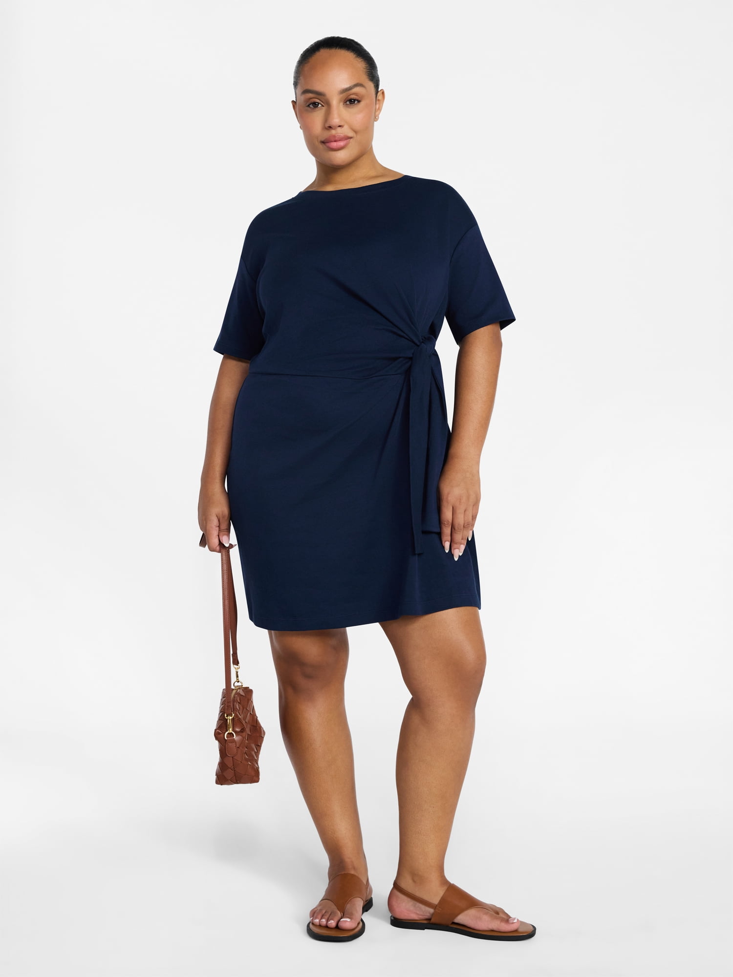 Terra & Sky Women’s Plus Front Twist Dress with Short Sleeve, Size 0X-5X