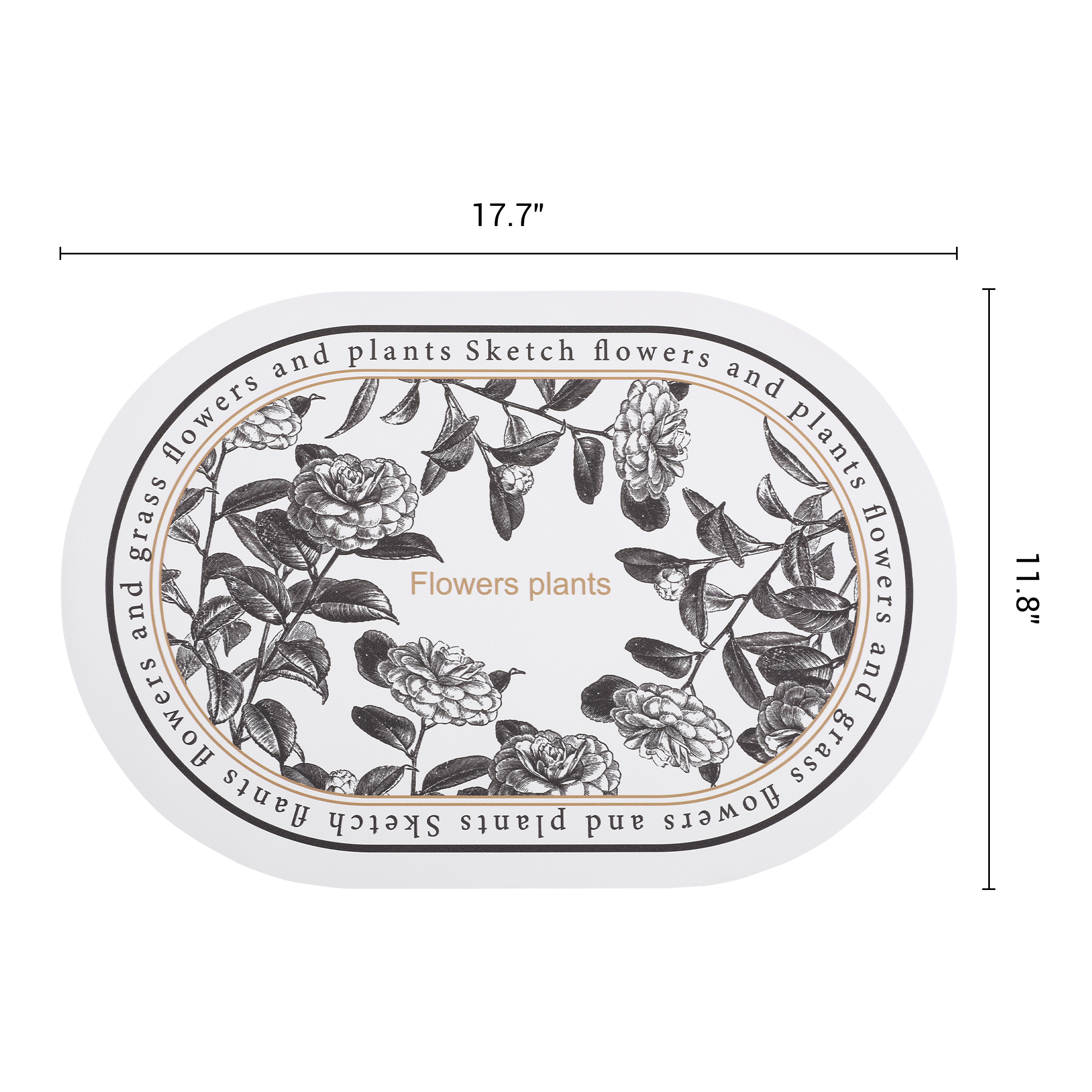 Placemats Set of 6 Floral Leather Placemats for Kitchen Dining Table Decor Heat Resistant Table Placemats Wipeable Table Mat Black/White 17.7*11.8inch
