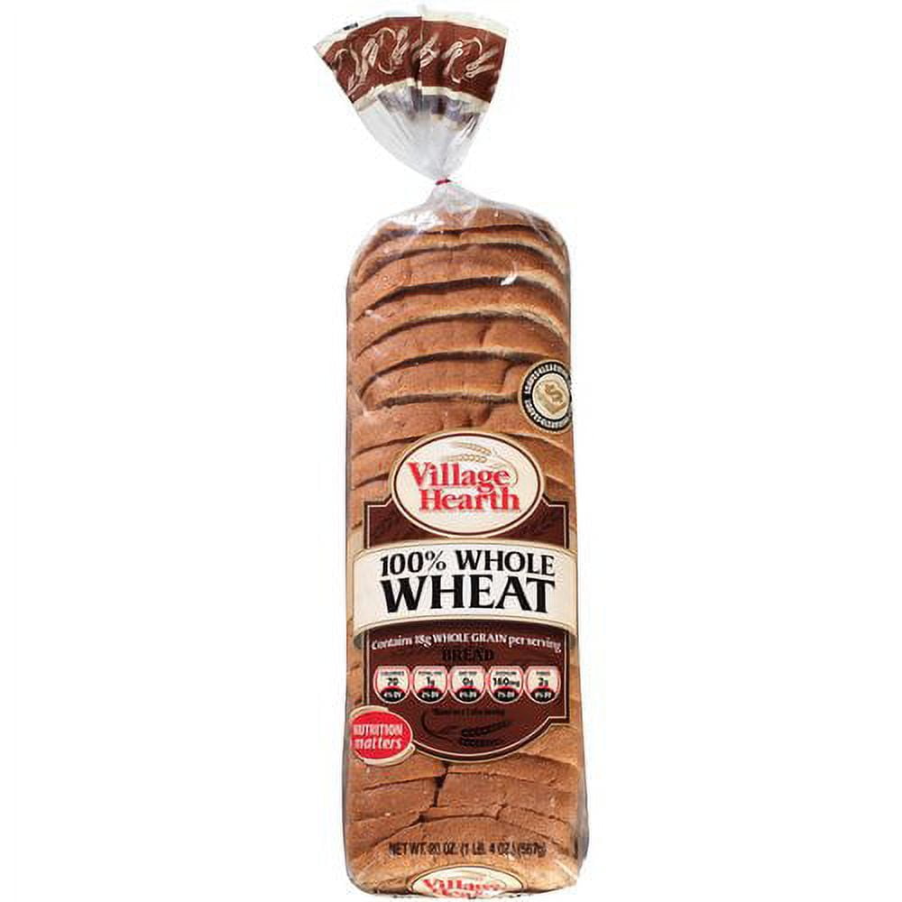 Village Hearth 100% Whole Wheat Bread Loaf, 20 oz, 20 Count