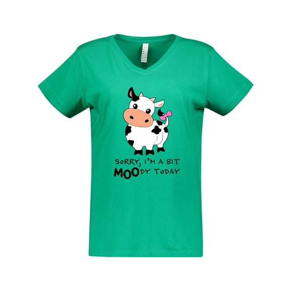 Inktastic Sorry, I'm a Bit MOOdy Today Cute Cow Pun Women's V-Neck T-Shirt