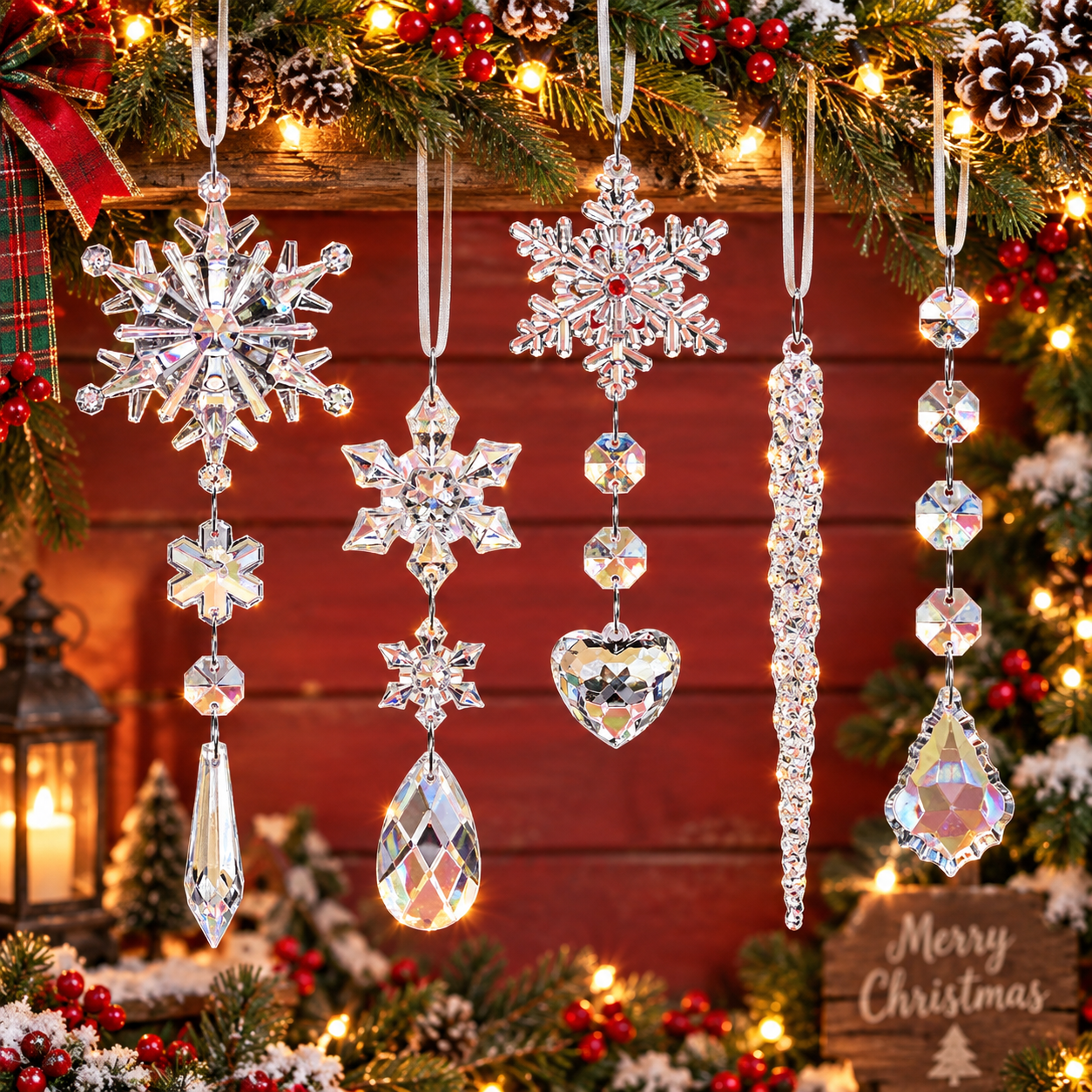 HAMCSTNF 24-Piece Crystal Snowflake & Icicle Ornaments photo 5