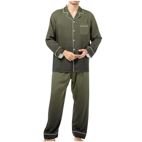 Men Casual Turndown Button Turndown Print Long Sleeve Blouse And Trousers Elastic Waisted Pants Pajamas Set