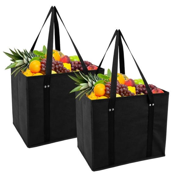 Ikoopy 2Pcs Reusable Grocery Bag Folding Shopping Bag with Reinforced Bottom Handle Foldable Tote Pounch for Kitchen Home