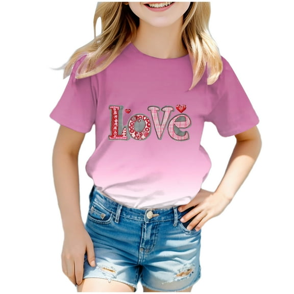 Godom Girls' Short Sleeve Shirts Comfortable Cotton Tees for Kids Girls' Summer T Shirts