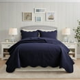 thumbnail image 2 of IR Imperial Rooms 3Pc-Embossed Bedspread Microfiber Floral Modern Quilt Set Lightweight King Navy Blue, 2 of 9