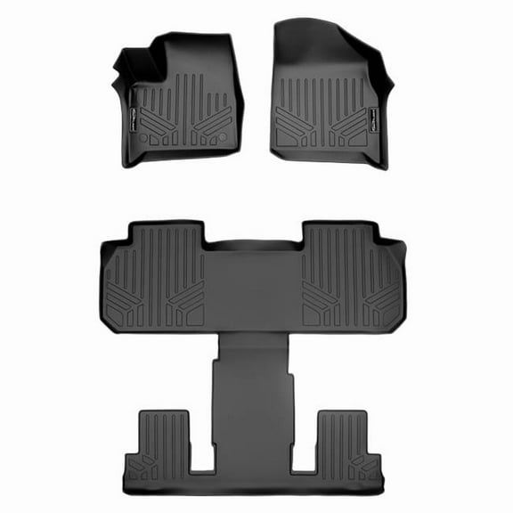Smartliner SA0343-B0345 Custom Fit 3 Row Floor Mats Liner Set with 2nd Row Bucket Seats for 2018-2022 Chevrolet Traverse, Black
