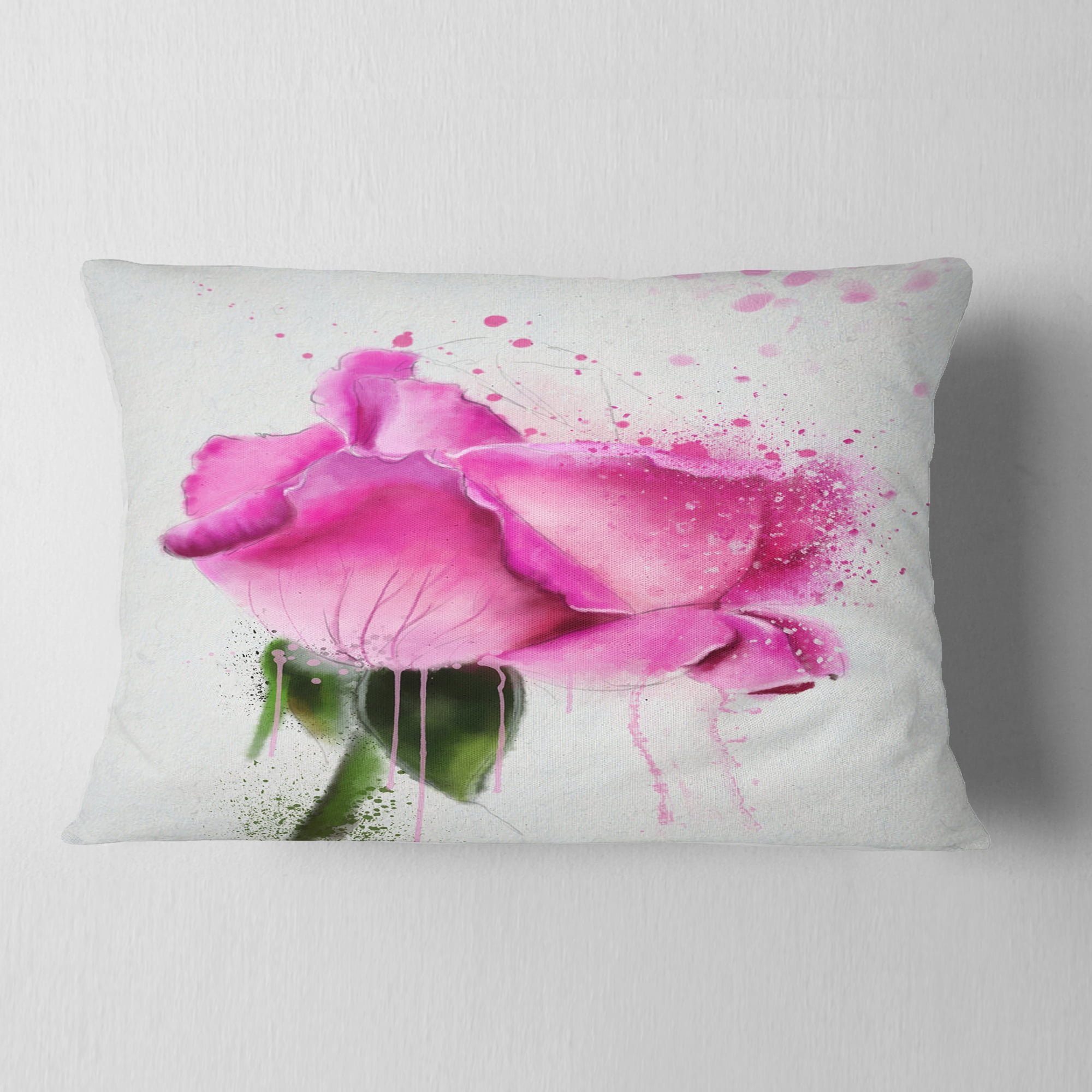 Designart Beautiful Pink Rose Watercolor - Floral Throw Pillow - 12x20