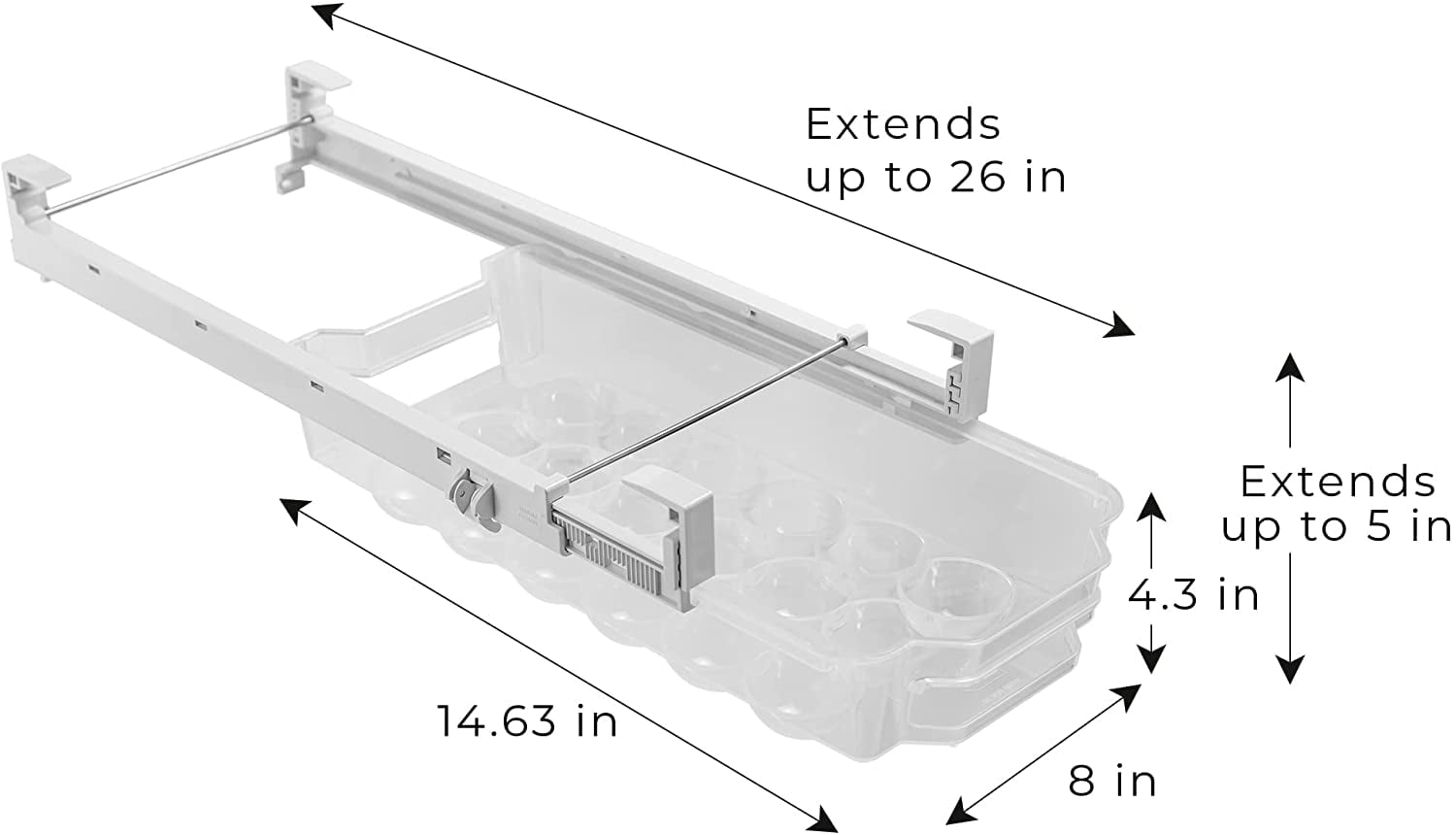 Smart Design Sliding Egg Drawer with Extendable Rails Set of 2 - Holds 18 Eggs Each - Adjustable Hooks - BPA Free - Clear Food Storage Container for Fridge or Freezer - Pull Out Organizer Bin