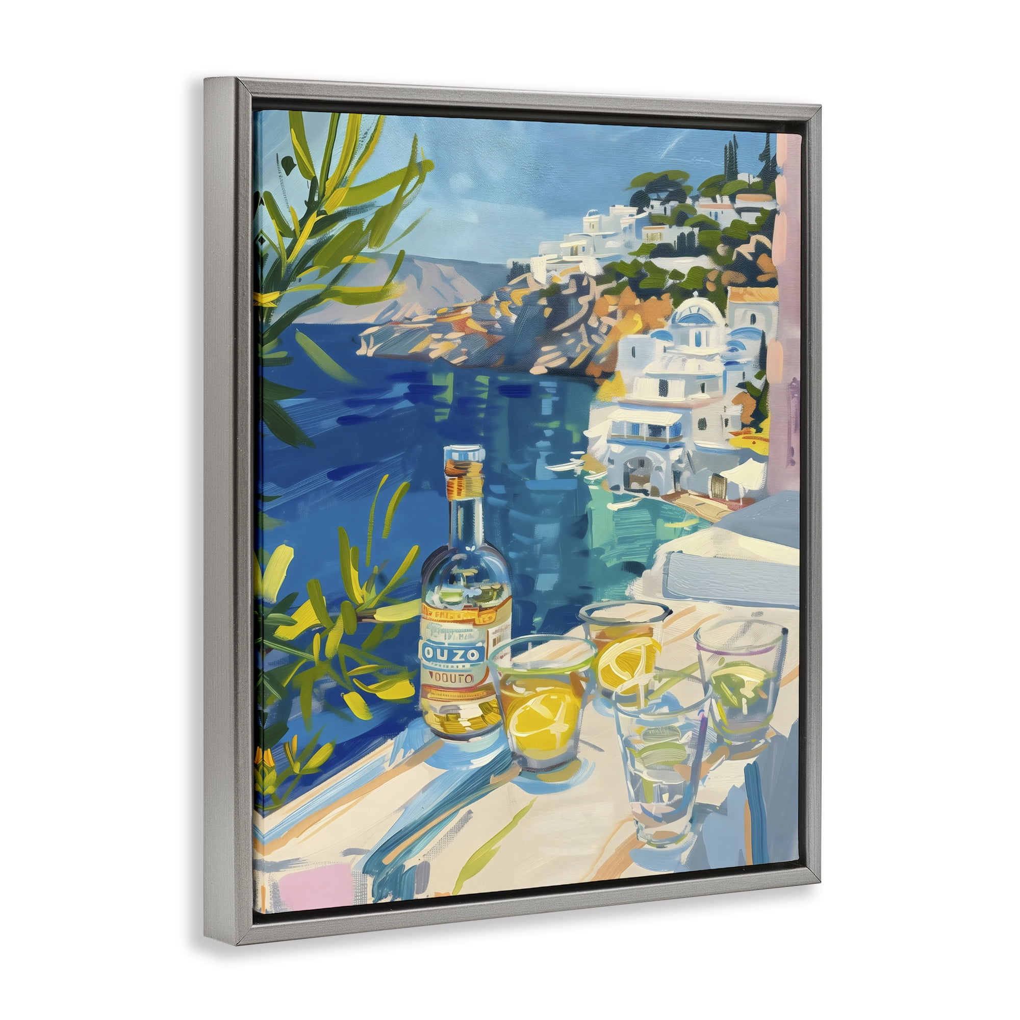 Stupell Industries Drink By The Sea Balcony Gray Framed Floater Canvas Wall Art, design by The Prints Vibe