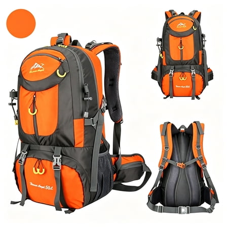 AOMRCOL Waterproof 50L Hiking Backpack for Men & Women | Lightweight (2.16lb),Tear-Resistant,Airline Approved,Orange | Outdoor Camping Gear
