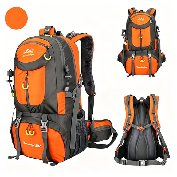 AOMRCOL Waterproof 50L Hiking Backpack for Men & Women | Lightweight (2.16lb),Tear-Resistant,Airline Approved,Orange | Outdoor Camping Gear