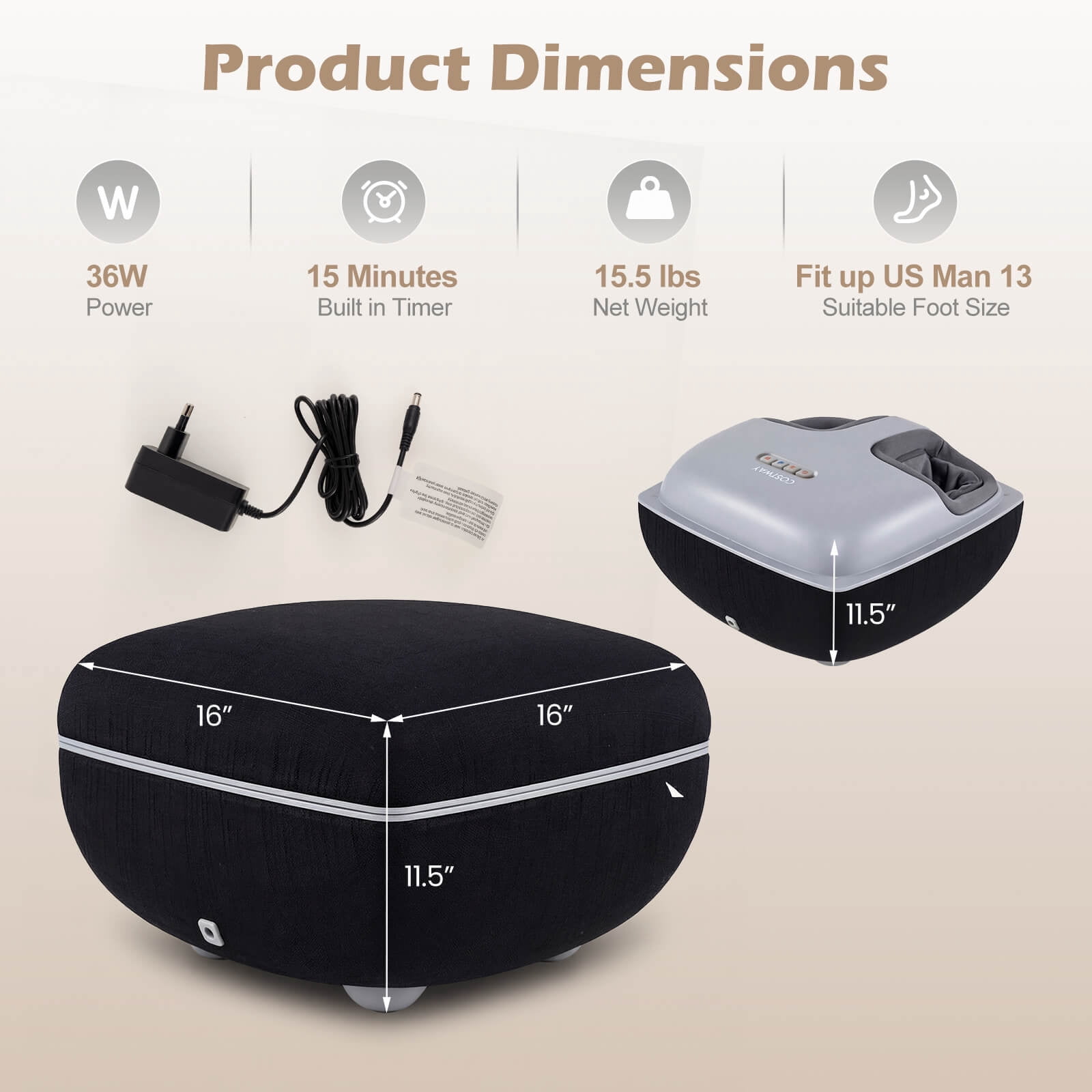 Costway Shiatsu Foot Massager with Heat, 3-Level Deep Kneading & Air Compression, Timer Black
